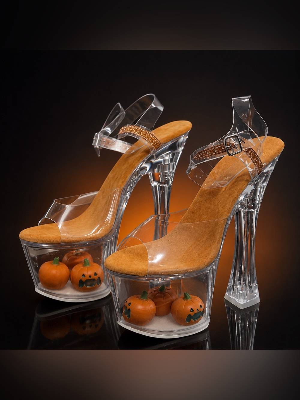 Clear Pumpkin Platform Heels Size 7 Halloween Pleaser Style 7 Inch
